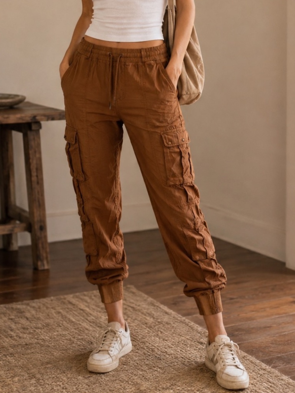 Community Cargo Joggers Womens Size Medium Brown Canvas Preppy Casual